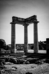 Fototapeta premium Rhodes Acropolis of Lindos Stoa of Psithyros Ruins in Monochrome