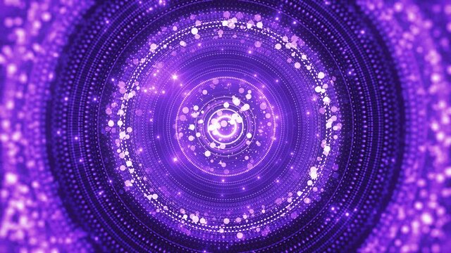 Purple Glitter Radial Particles. Glowing and sparkling abstract background. Looped video.