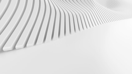 White abstract background with long polygonal bars laid out in a wave.3d illustration