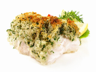 Red Perch Fillet with Bread Crust - Isolated on white Background