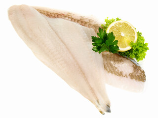 Plaice Fish Fillet on white Background - Isolated