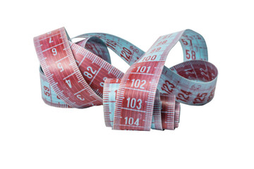 Twisted blue-red  isolated measuring tape