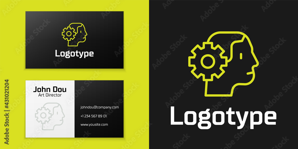 Poster logotype line humanoid robot icon isolated on black background. artificial intelligence, machine lea