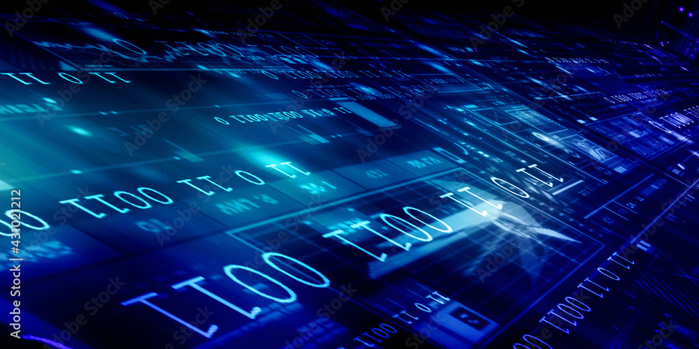 Poster 2d illustration abstract digital binary data on computer screen