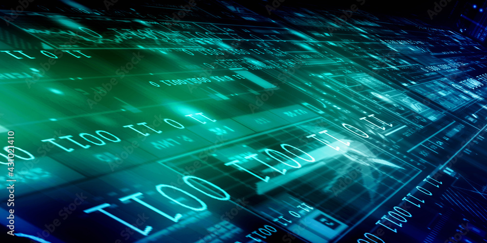 Poster 2d illustration abstract digital binary data on computer screen