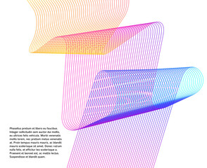 Design elements. Wave of many glittering lines. Abstract glow wavy stripes on white background isolated. Creative line art. Vector illustration EPS 10. Colourful waves with lines created using Blend