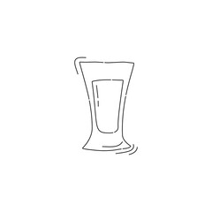Tequila shot glass on white background. Cartoon sketch graphic design. Doodle style. Black and white hand drawn image. Alcohol drink concept for restaurant, cafe, party. Freehand drawing style