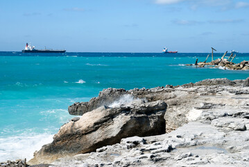 Grand Bahama Eroded Coastline And Cargo Ships