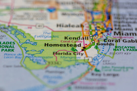 04-30-2021 Portsmouth, Hampshire, UK, Homestead Florida USA Shown on a geography map or road map