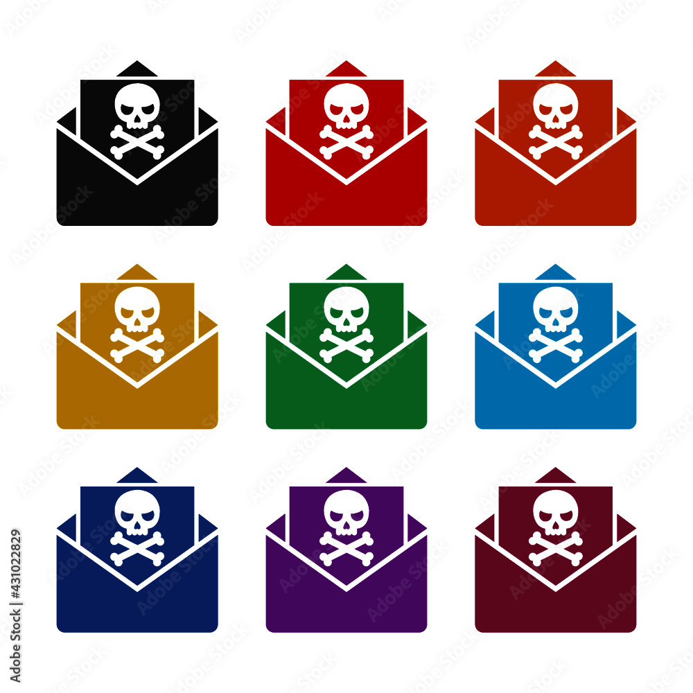 Poster spam message icon isolated on white background color set
