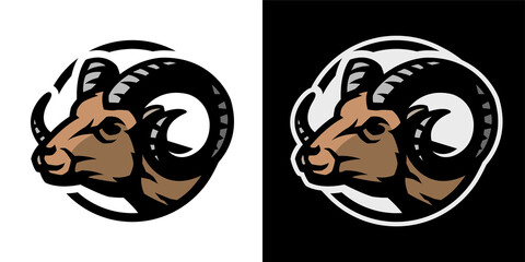 Ram head, logo. On a light and dark background. Vector illustration.