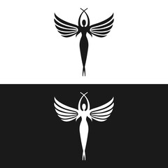 Obraz premium women fly angel logo, award, and wings with silhouette style, fairy icon to logo beauty