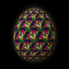 Happy Easter, Artfully designed and colorful 3D easter egg, 3D illustration on black background