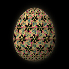 Happy Easter, Artfully designed and colorful 3D easter egg, 3D illustration on black background