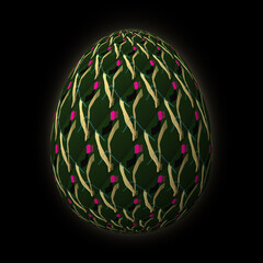 Happy Easter, Artfully designed and colorful 3D easter egg, 3D illustration on black background