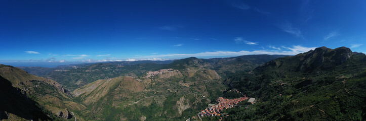 180 degrees virtual reality panorama of the Rocche del Crasto, a mountainous and rocky complex where golden eagle nests, Nebrodi, Sicily, Italy.