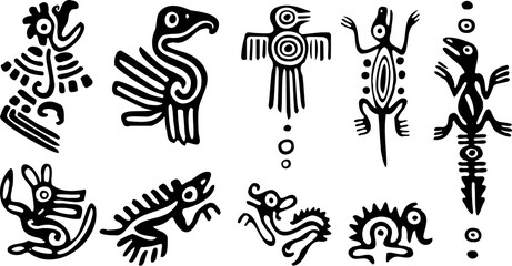 Design und Tier-Motive von Inka, Maya, Azteken aus Südamerika - obrazy, fototapety, plakaty