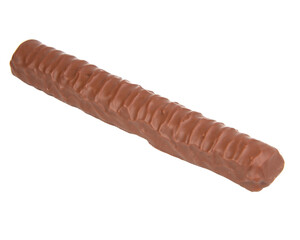 Tasty chocolate bar stick caramel isolated on the white background