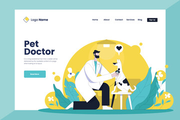 Pet doctor vector flat illustration concept, pet doctor landing page design template
