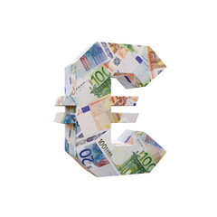 3D Euro sign wrapped-around with euro banknotes