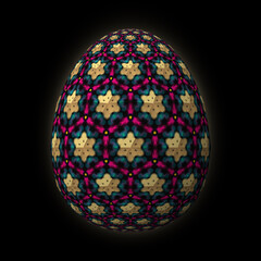 Happy Easter, Artfully designed and colorful 3D easter egg, 3D illustration on black background