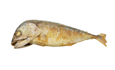 Fototapeta premium Fried mackerel fish(Rastrelliger brachysoma) isolated on white background