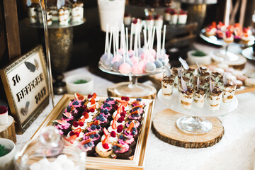 Buffet with a variety of delicious sweets, food ideas, celebration