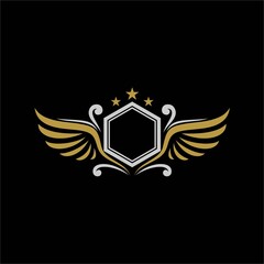 wing hexagon logo, wing and hexagon, combination logo with black background