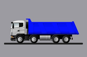 European truck dump truck for the transportation of bulk cargo with a lifting capacity of 40 tons. Vector illustration. © AliaksaB