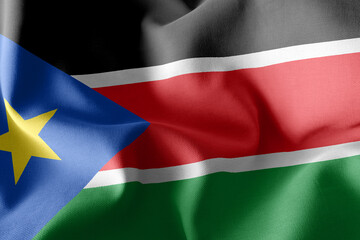 3D rendering illustration flag of South Sudan. Waving on the win