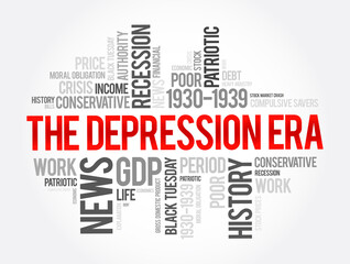 The Depression Era word cloud collage, education concept background