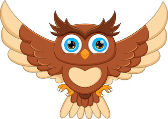 cartoon owl flying on a white background