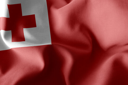 3D rendering illustration flag of Tonga. Waving on the wind flag