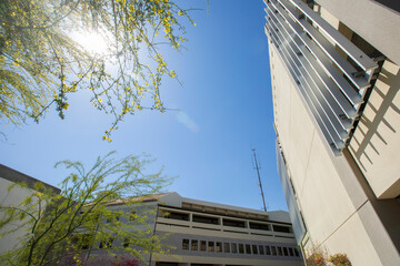 Daytime sunny view of the public civic center of Baldwin Park, California, USA.