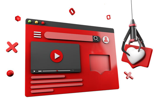social page with a crane embedding likes,3d illustration