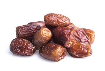 Fruits of date palm Phoenix dactylifera on white background,Dried dates