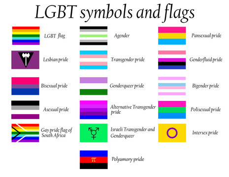 LGBT Official Pride Flag Collection, Lesbian, Gay, Bisexual and Transgender . Collection of Signs for People of Different Sexual Orientations.
