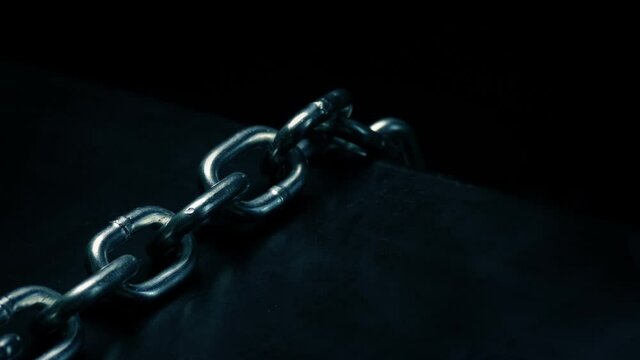 Large Chain Is Released Or Pulled Up Closeup