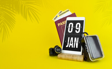 January 9th. Day 9 of month, Calendar date. Mechanical calendar display on your smartphone. The...