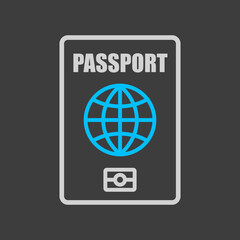 Passport icon on dark background, identification symbol