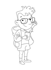 Boy with glasses. Contour vector cartoon illustration