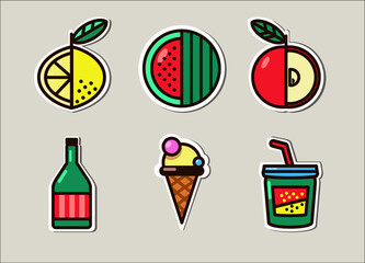 Summer cafe icons set. The icons can be used as stickers on shipping bags.