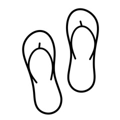 A pair of flip-flops, a summer holiday attribute, slippers, shoes, a black-and-white sketch-style illustration isolated on a white background. Hand-drawn flip-flops, sandals, a symbol of summer.