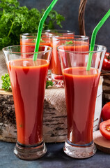 Tomato juice. Tomato juice in glasses.