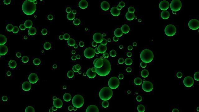 Bright green matte bubbles on a black background pop up quickly and fill the entire screen.