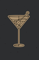 Art deco dirty martini cocktail dark