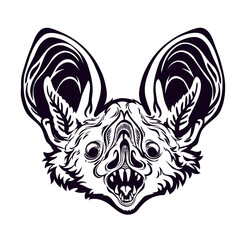 monochrome bat head with open mouth
