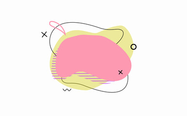 Creative geometric composition. Simple banner for media. Isolated abstract shapes on the white background. Pink liquid stain. Memphis syle.