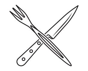 Line art vector icon a kitchen knife and fork for apps or websites