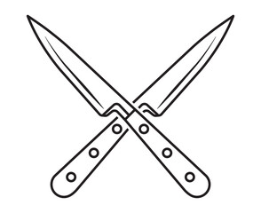 Crossed kitchen knife line art vector icon for apps or websites